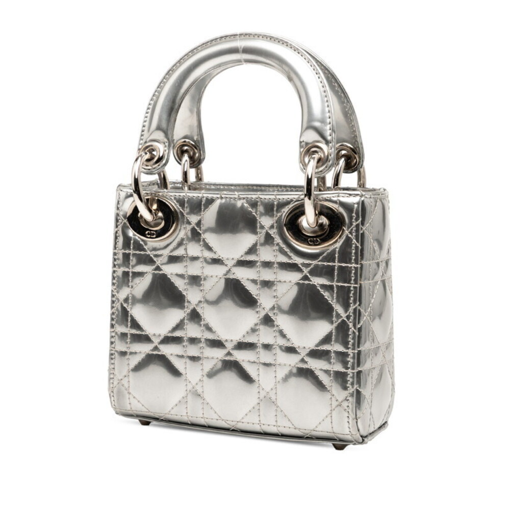 Dior shoulder Lady fur Vernis leather silver Patent Cannage bag handbag